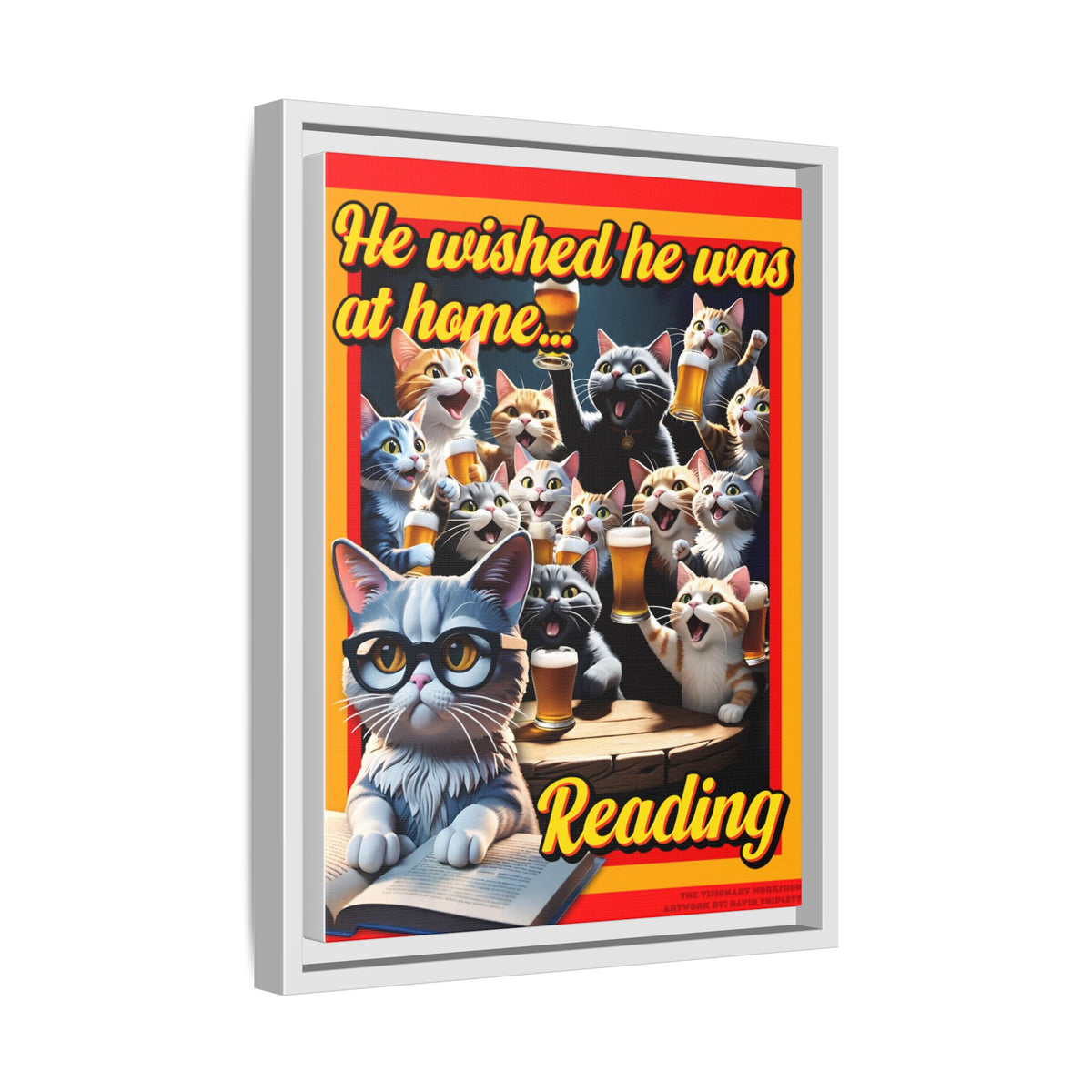 Cat-Themed Framed Canvas Art Print | Perfect Gift for Cat Lovers, Home Decor, Reading Nook, Cat Lover Gift, Fun Wall Art