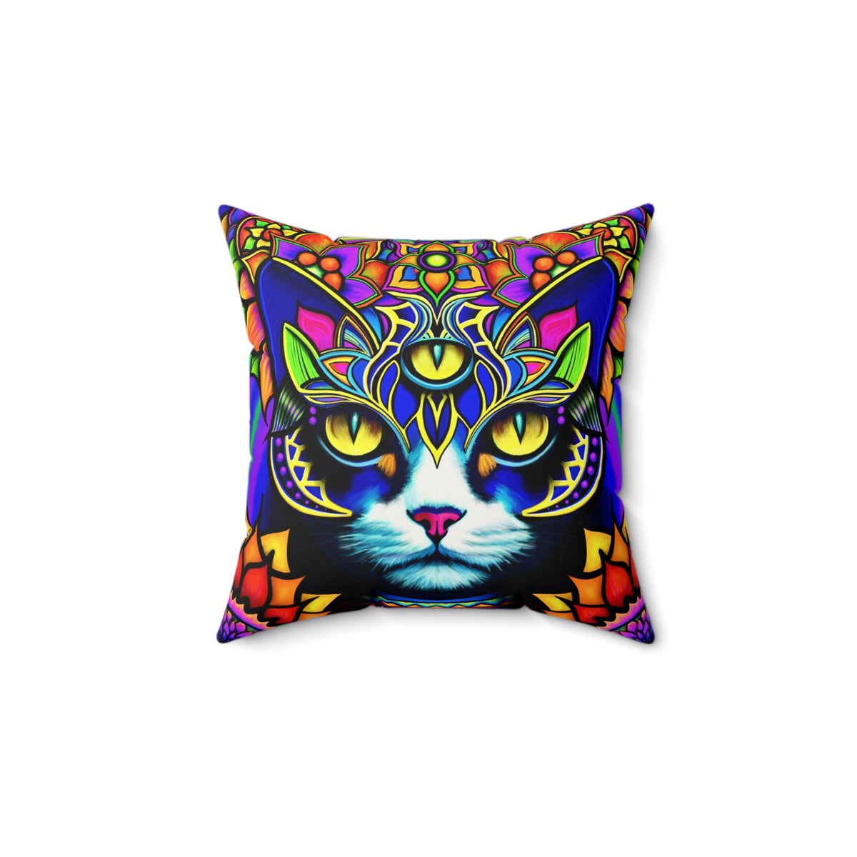 Psychedelic Cat Faux Suede Pillow Cover, Bohemian Decor, Cat Lover Gift, Psychedelic Home Accent, Artful Cushion for Living Room