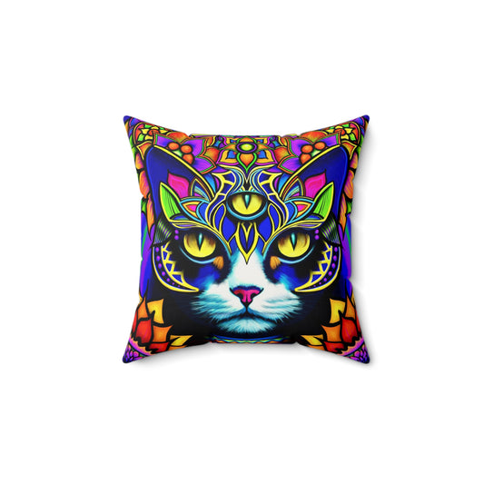 Psychedelic Cat Faux Suede Pillow Cover, Bohemian Decor, Cat Lover Gift, Psychedelic Home Accent, Artful Cushion for Living Room