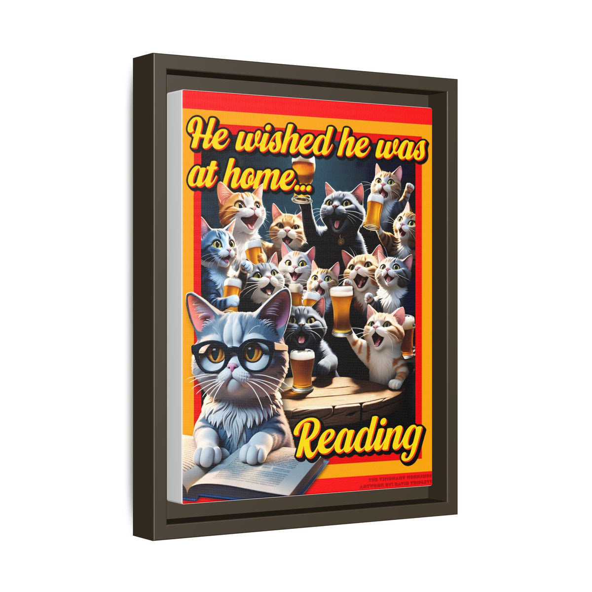 Cat-Themed Framed Canvas Art Print | Perfect Gift for Cat Lovers, Home Decor, Reading Nook, Cat Lover Gift, Fun Wall Art