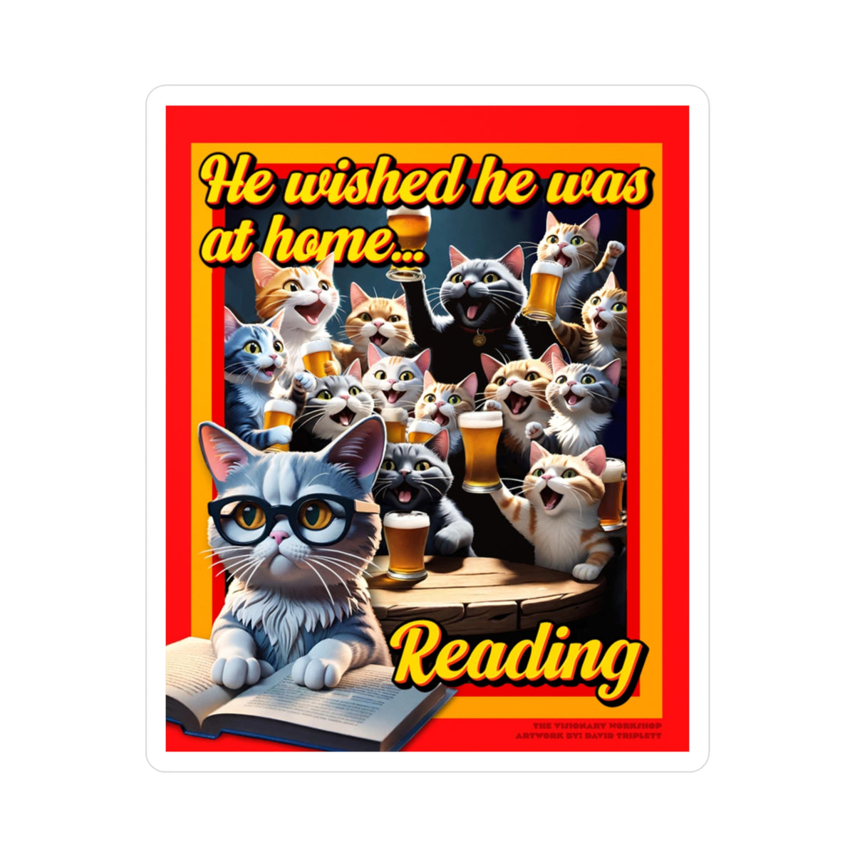 Cat Lover Reading Vinyl Decal, Cute Cat Wall Sticker, Home Office Decor, Gift for Book Lovers, Funny Cat Quote