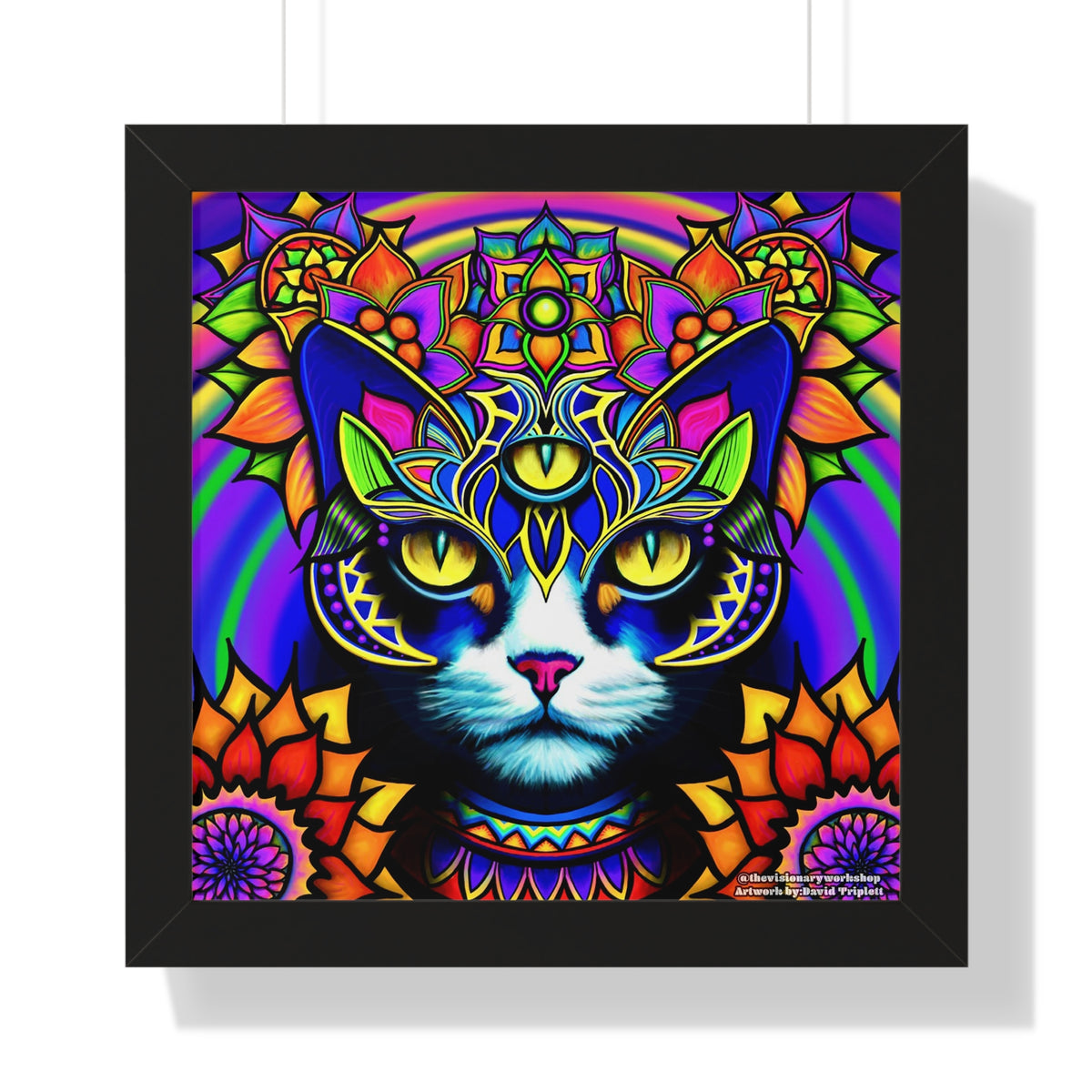 Colorful Cat Framed Vertical Poster, Bohemian Wall Art, Cat Lover Gift, Home Decor, Unique Cat Prints, Vibrant Animal Art