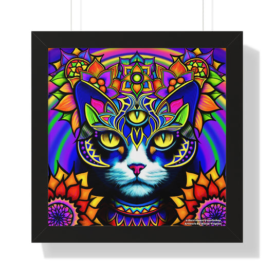 Colorful Cat Framed Vertical Poster, Bohemian Wall Art, Cat Lover Gift, Home Decor, Unique Cat Prints, Vibrant Animal Art