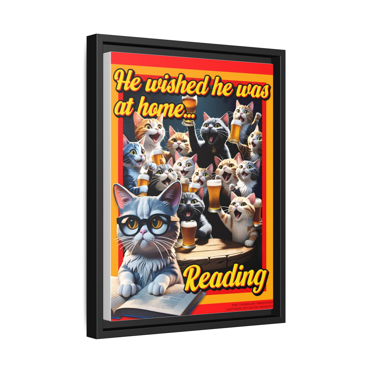Cat-Themed Framed Canvas Art Print | Perfect Gift for Cat Lovers, Home Decor, Reading Nook, Cat Lover Gift, Fun Wall Art