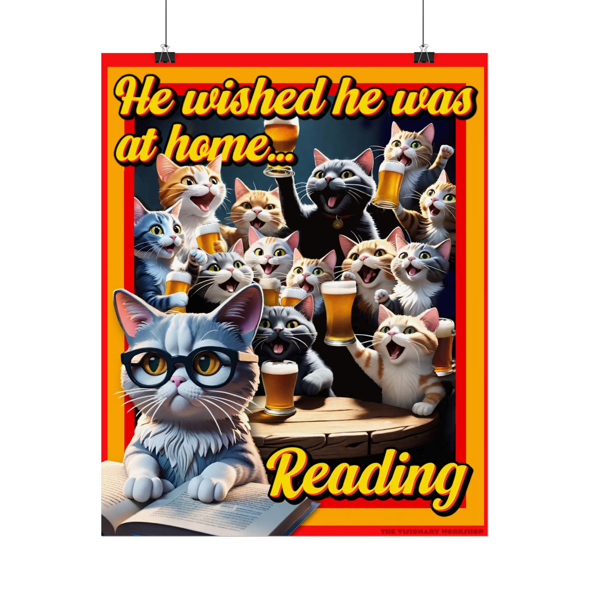 Cat-Themed Rolled Poster for Book Lovers, Reading Decor, Cat Art Print, Home Office Wall Art, Funny Gift for Cat Lovers