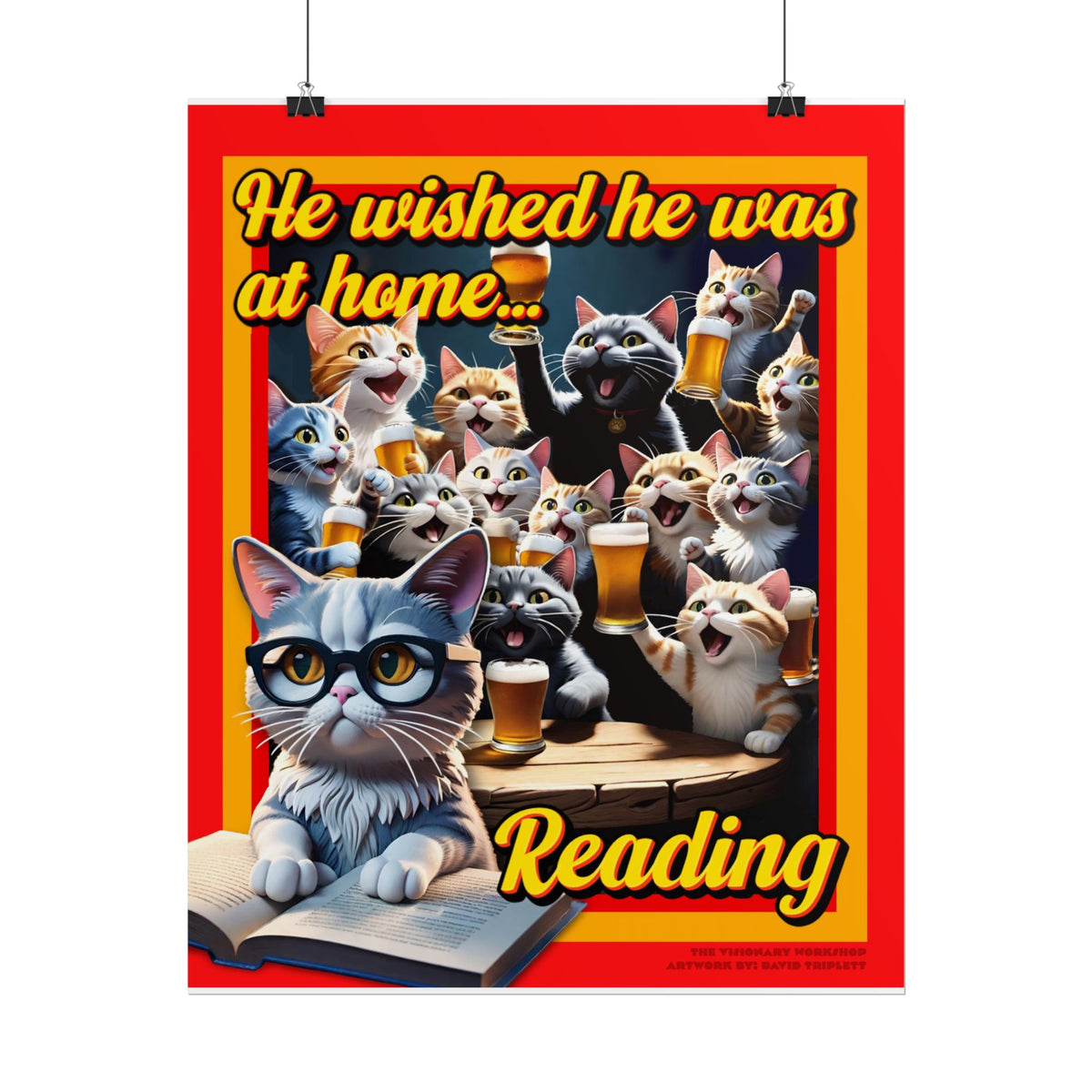 Cozy Cat Reading Poster, Home Decor, Gift for Cat Lovers, Cozy Vibes, Unique Wall Art, Reading Enthusiasts