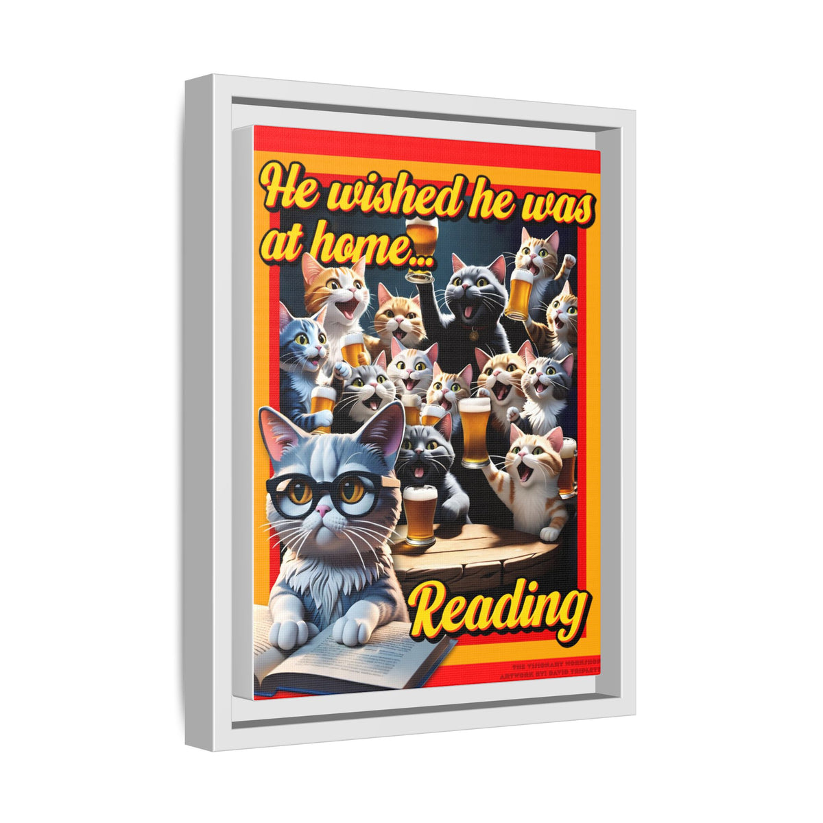 Cat-Themed Framed Canvas Art Print | Perfect Gift for Cat Lovers, Home Decor, Reading Nook, Cat Lover Gift, Fun Wall Art