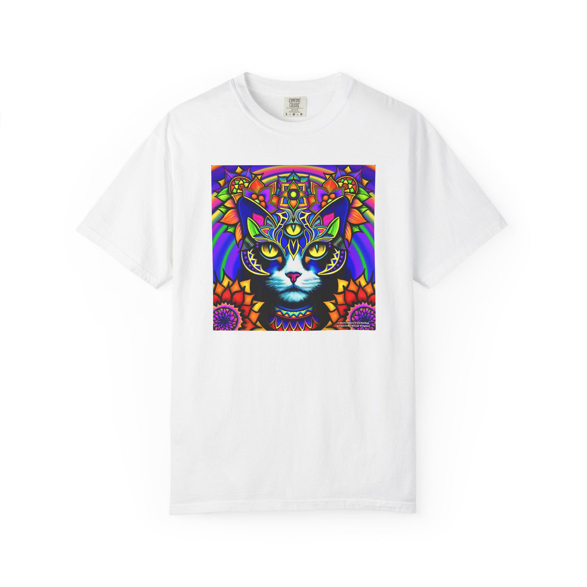Psychedelic Cat T-Shirt, Vibrant Cat Tee, Unisex Graphic Shirt, Bohemian Style Top, Artistic Gift for Cat Lovers