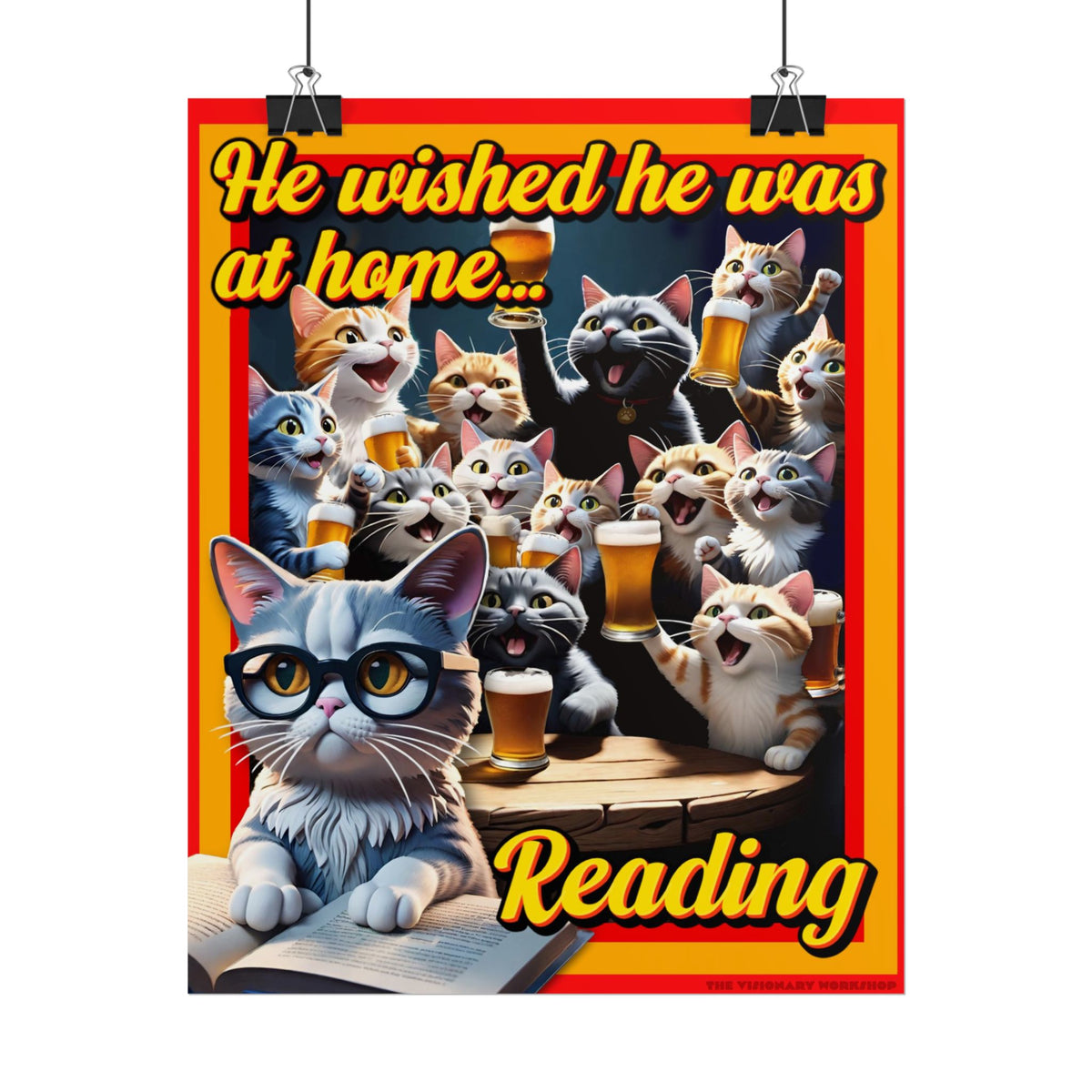 Cat-Themed Rolled Poster for Book Lovers, Reading Decor, Cat Art Print, Home Office Wall Art, Funny Gift for Cat Lovers