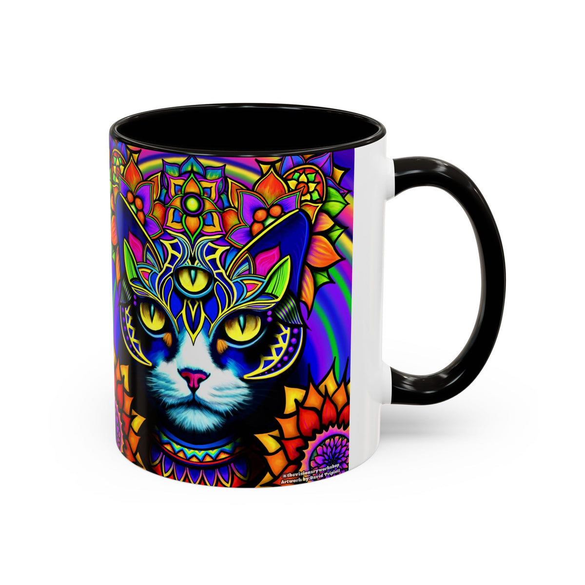 Psychedelic Cat Mug - Psychedelic Art Cup, Vibrant Coffee Mug, Unique Gift for Cat Lovers, Fun Home Decor, 11oz & 15oz Options