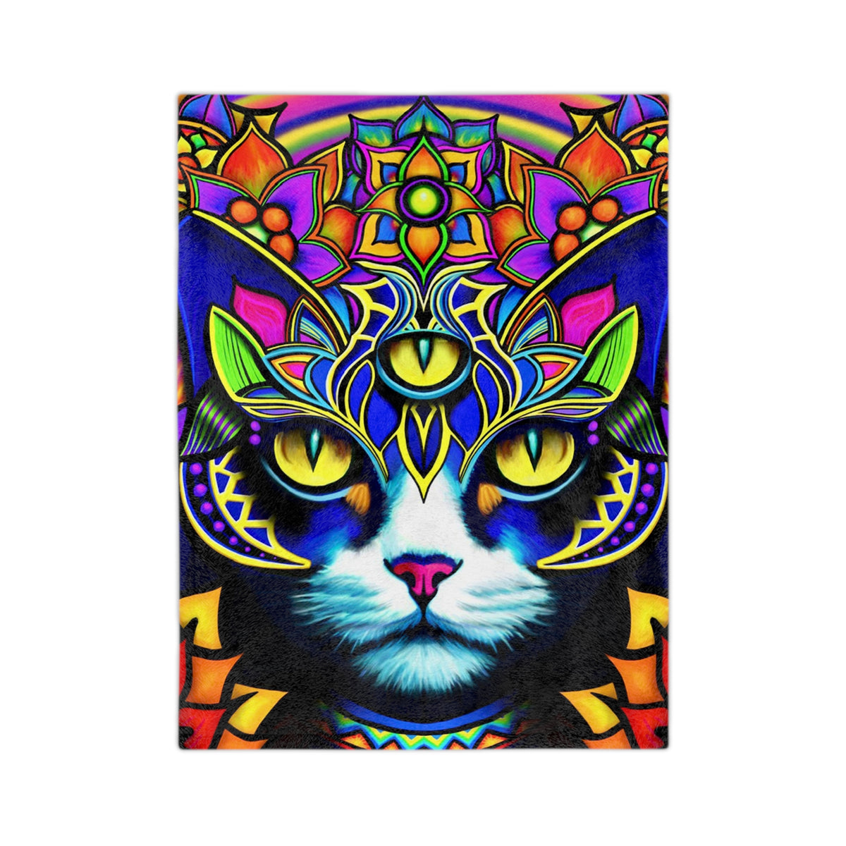 Psychedelic Cat Velveteen Blanket - Cozy Home Decor, Gift for Cat Lovers, Psychedelic Art, Vibrant Soft Throw, Perfect for All Occasions
