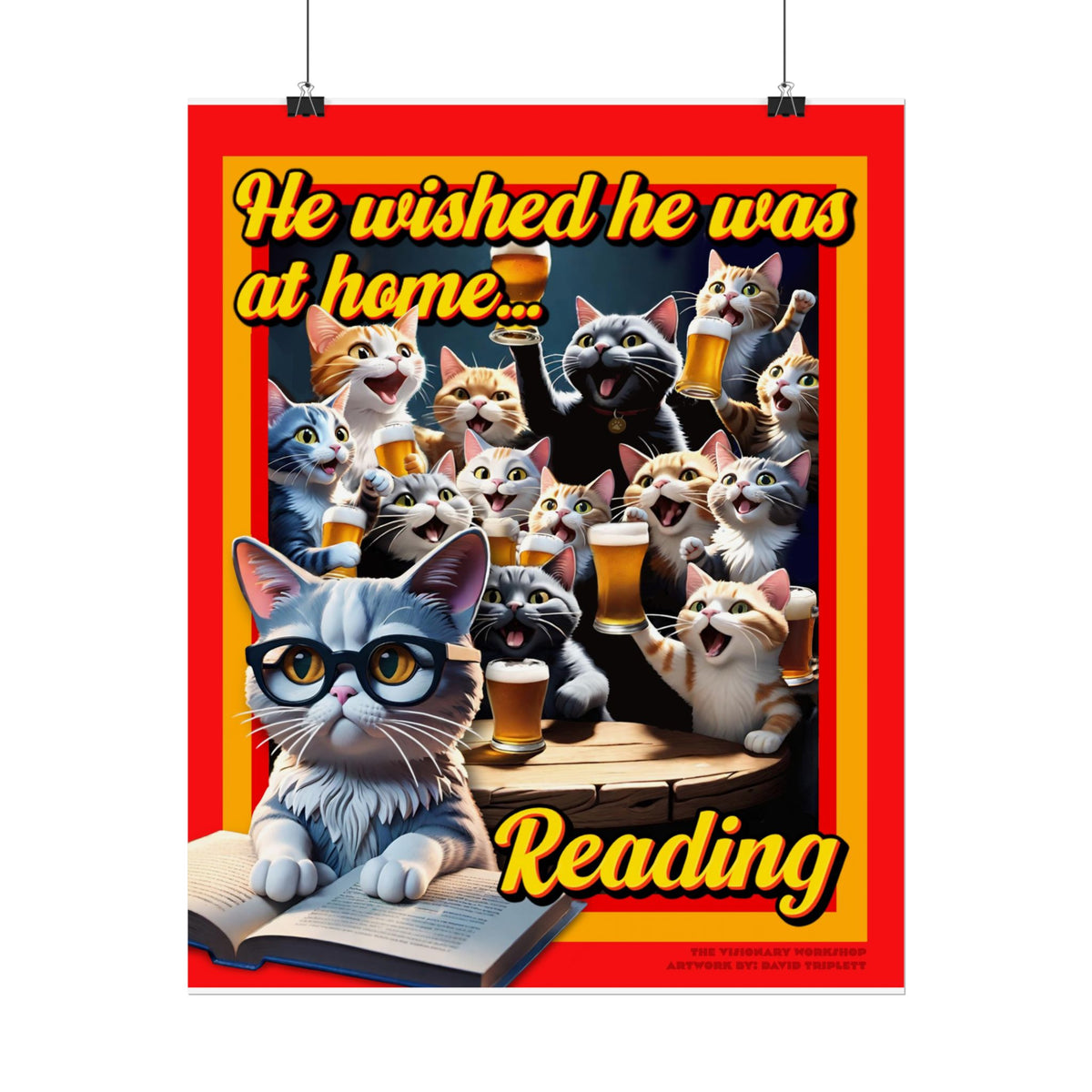 Cozy Cat Reading Poster, Home Decor, Gift for Cat Lovers, Cozy Vibes, Unique Wall Art, Reading Enthusiasts