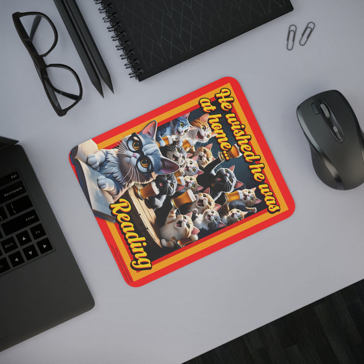 Quirky Cat Mouse Pad - Perfect for Readers, Fun Office Decor, Gift for Cat Lovers, Home or Work Station Upgrade