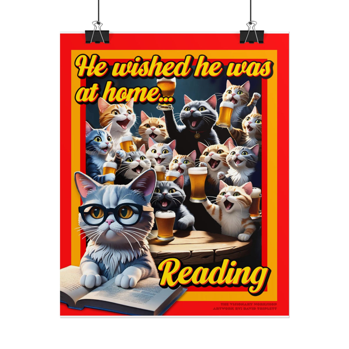 Cozy Cat Reading Poster, Home Decor, Gift for Cat Lovers, Cozy Vibes, Unique Wall Art, Reading Enthusiasts