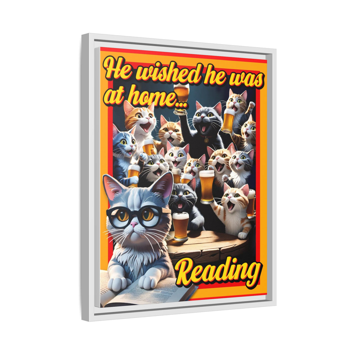 Cat-Themed Framed Canvas Art Print | Perfect Gift for Cat Lovers, Home Decor, Reading Nook, Cat Lover Gift, Fun Wall Art