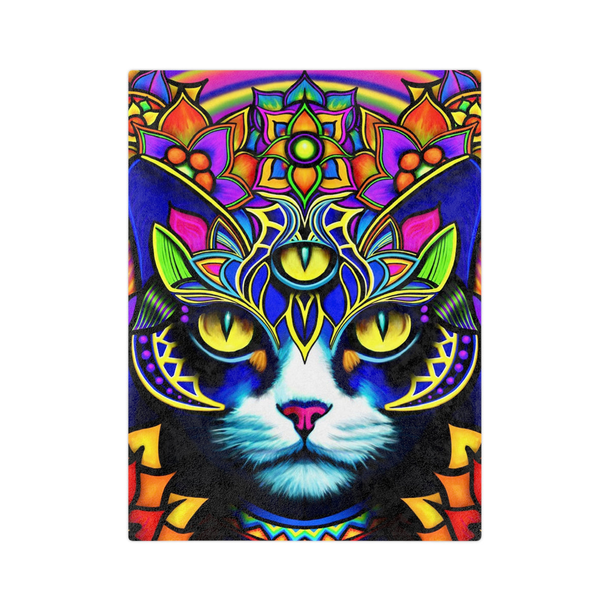 Psychedelic Cat Velveteen Blanket - Cozy Home Decor, Gift for Cat Lovers, Psychedelic Art, Vibrant Soft Throw, Perfect for All Occasions