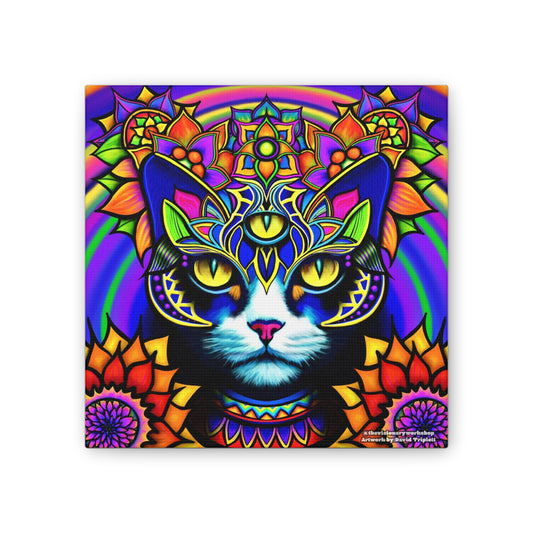 Colorful Cat Canvas Art - Psychedelic Wall Decor, Cat Lover Gift, Vibrant Home Decor, Art for Cat Enthusiasts, Unique Gift Idea