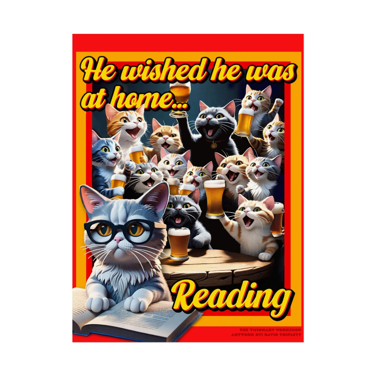 Cat-Themed Rolled Poster for Book Lovers, Reading Decor, Cat Art Print, Home Office Wall Art, Funny Gift for Cat Lovers