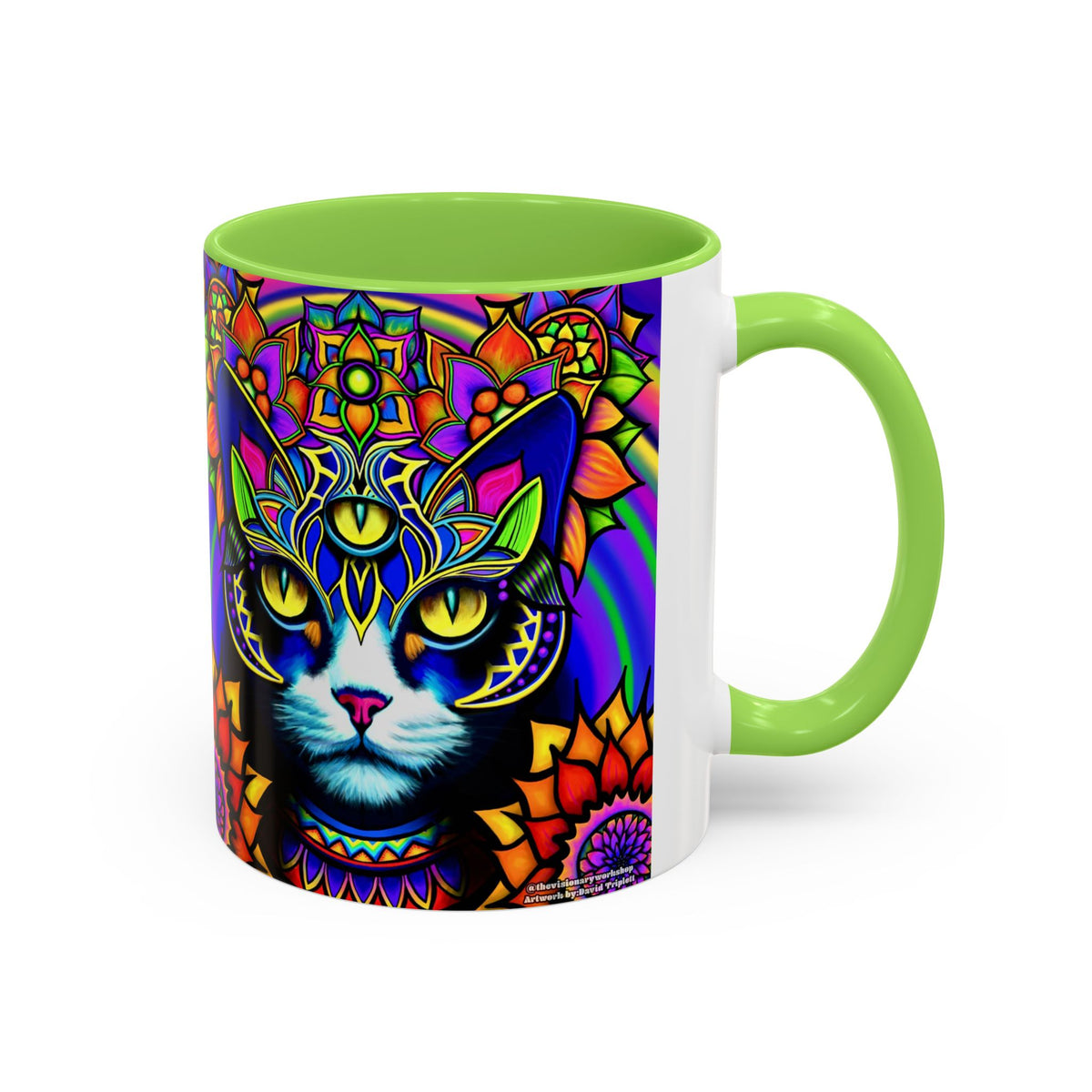 Psychedelic Cat Mug - Psychedelic Art Cup, Vibrant Coffee Mug, Unique Gift for Cat Lovers, Fun Home Decor, 11oz & 15oz Options