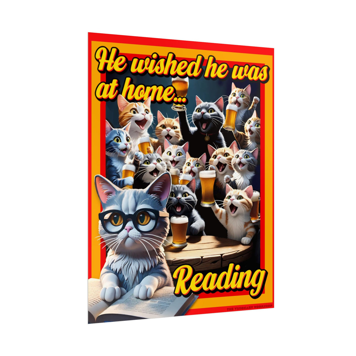 Cat-Themed Rolled Poster for Book Lovers, Reading Decor, Cat Art Print, Home Office Wall Art, Funny Gift for Cat Lovers