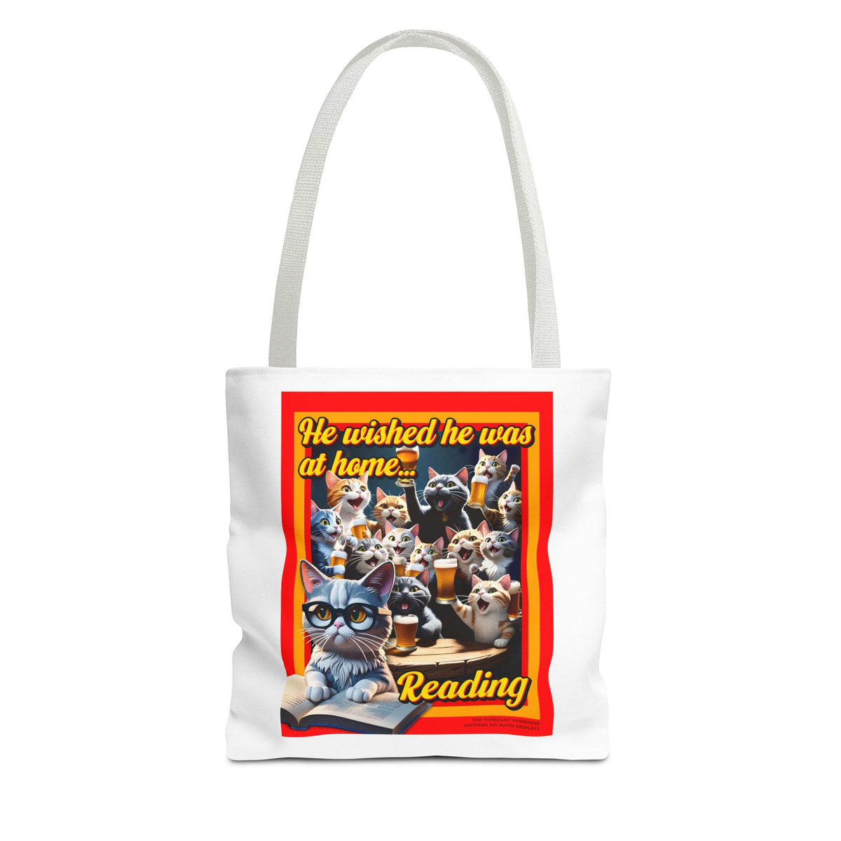 Literary Cat Tote Bag, Reading Gift, Book Lover Accessory, Cat Themed Bag, AOP Tote, Feline Bookworm