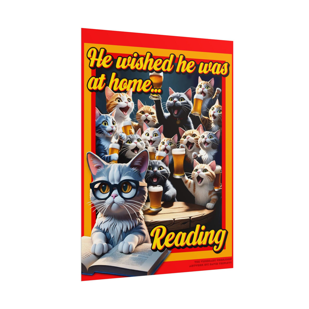 Cat-Themed Rolled Poster for Book Lovers, Reading Decor, Cat Art Print, Home Office Wall Art, Funny Gift for Cat Lovers