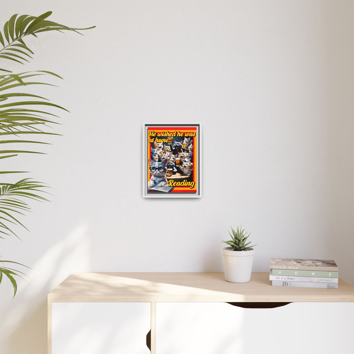 Cat-Themed Framed Canvas Art Print | Perfect Gift for Cat Lovers, Home Decor, Reading Nook, Cat Lover Gift, Fun Wall Art
