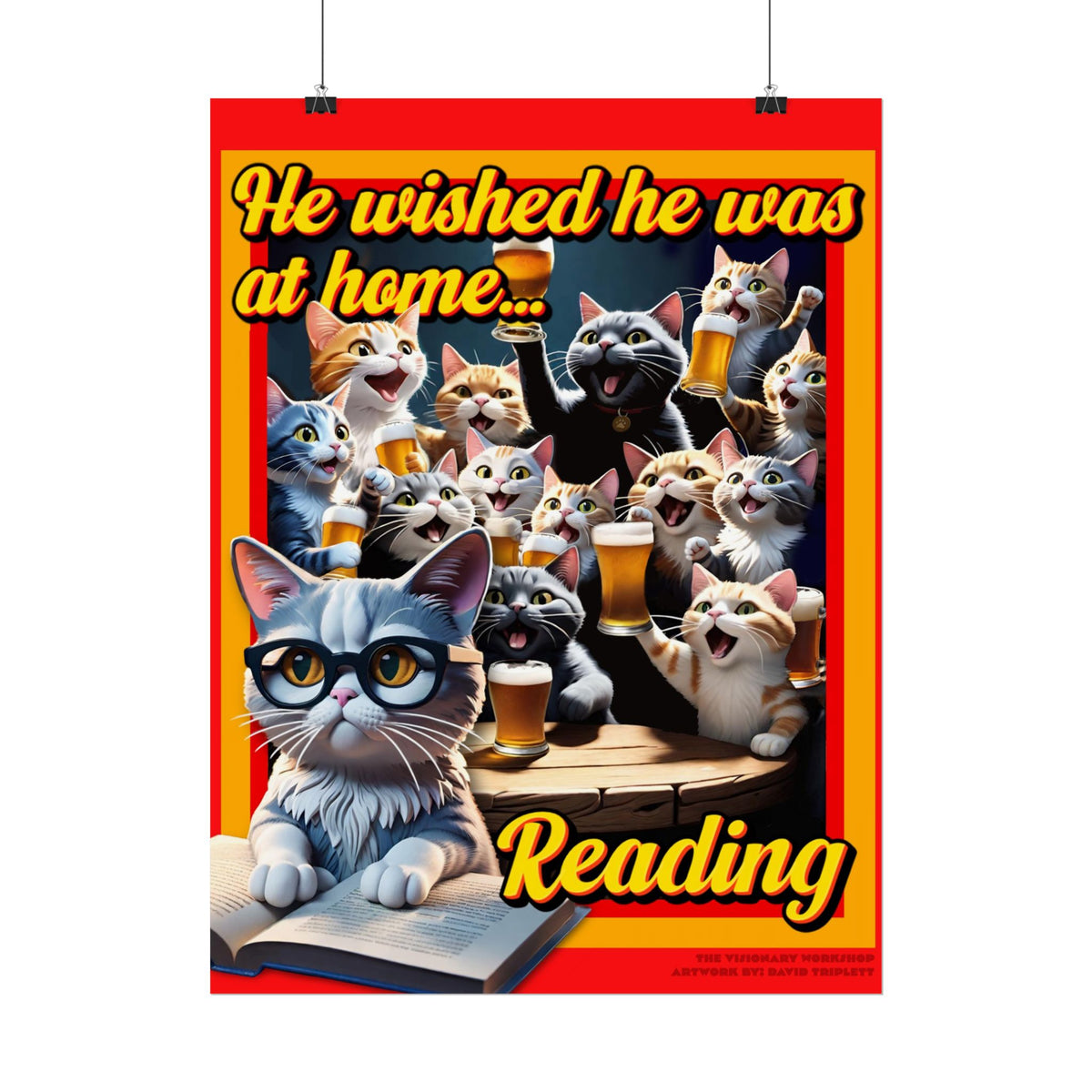Cat-Themed Rolled Poster for Book Lovers, Reading Decor, Cat Art Print, Home Office Wall Art, Funny Gift for Cat Lovers