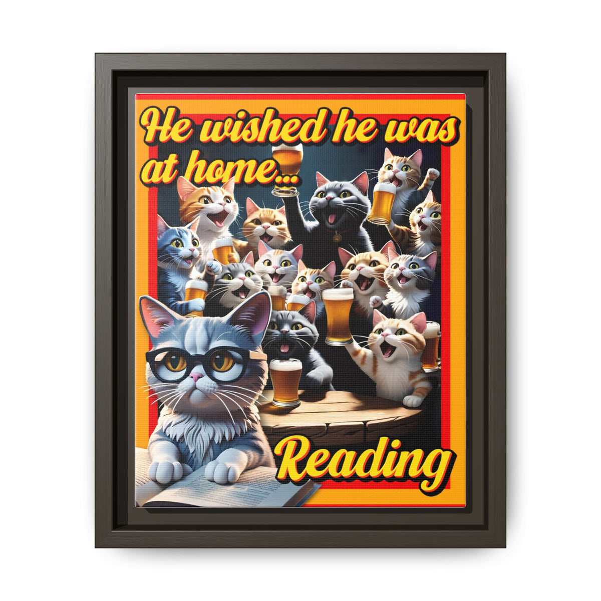Cat-Themed Framed Canvas Art Print | Perfect Gift for Cat Lovers, Home Decor, Reading Nook, Cat Lover Gift, Fun Wall Art