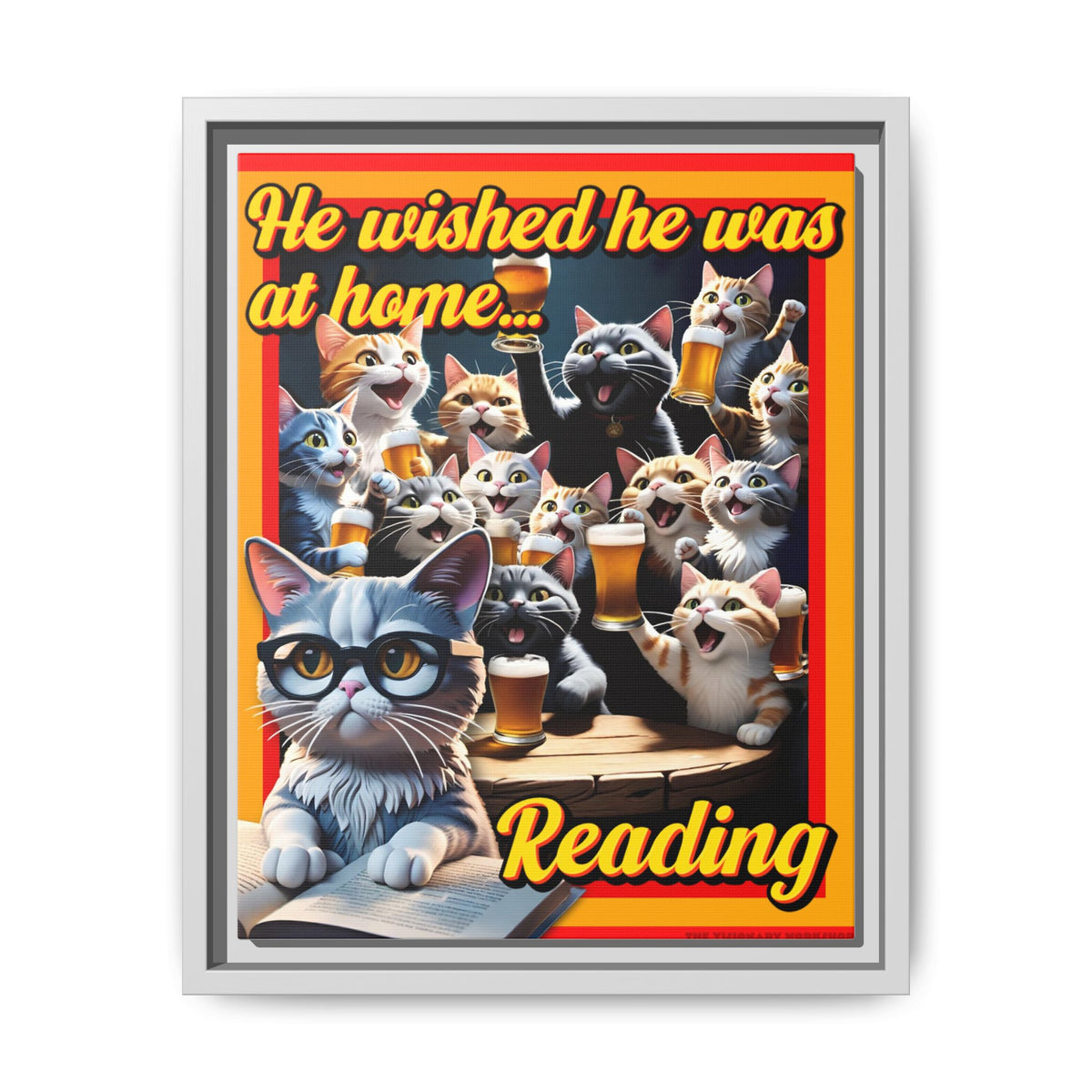 Cat-Themed Framed Canvas Art Print | Perfect Gift for Cat Lovers, Home Decor, Reading Nook, Cat Lover Gift, Fun Wall Art