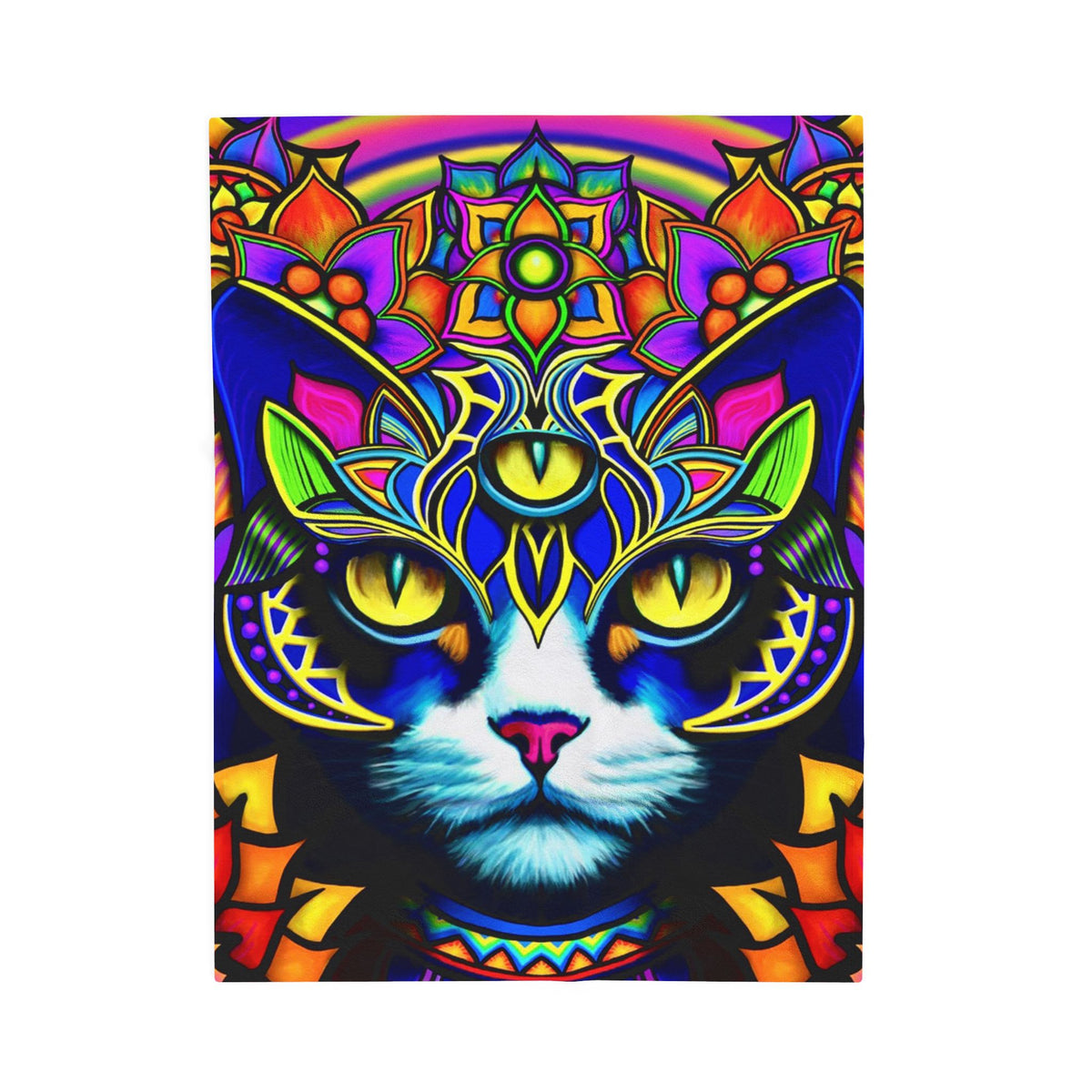 Psychedelic Cat Plush Blanket, Cozy Cat Throw, Colorful Home Decor, Cat Lovers Gift, Unique Living Room Accent