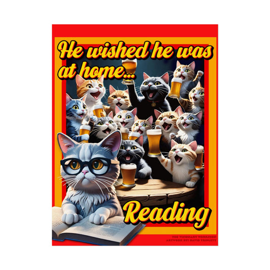 Cat-Themed Rolled Poster for Book Lovers, Reading Decor, Cat Art Print, Home Office Wall Art, Funny Gift for Cat Lovers