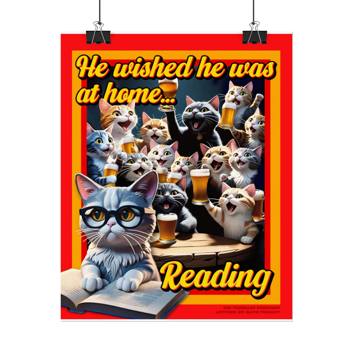 Cozy Cat Reading Poster, Home Decor, Gift for Cat Lovers, Cozy Vibes, Unique Wall Art, Reading Enthusiasts