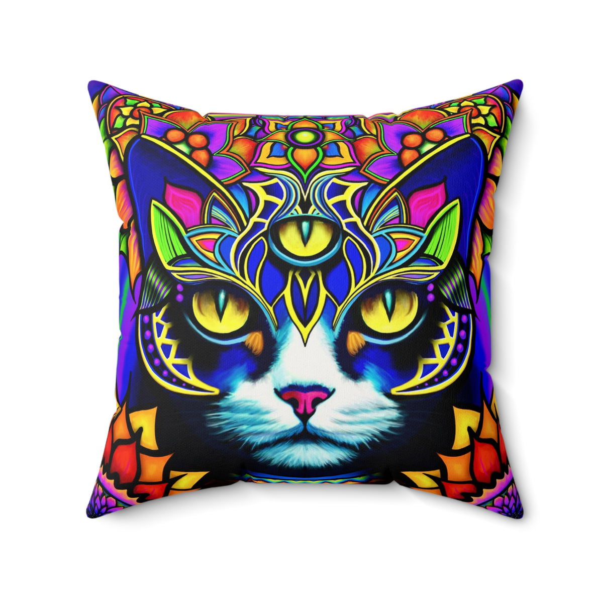 Psychedelic Cat Faux Suede Pillow Cover, Bohemian Decor, Cat Lover Gift, Psychedelic Home Accent, Artful Cushion for Living Room