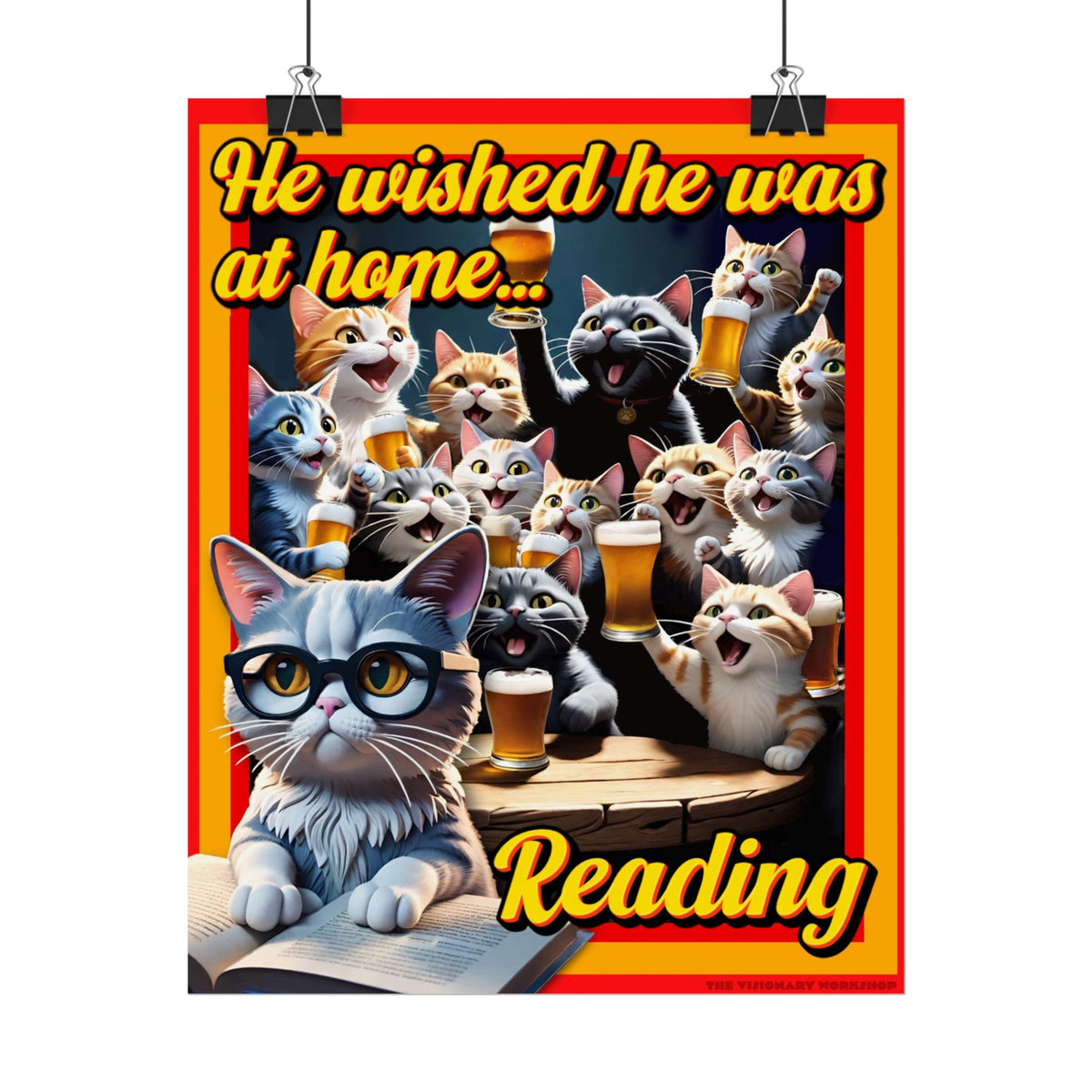Cat-Themed Rolled Poster for Book Lovers, Reading Decor, Cat Art Print, Home Office Wall Art, Funny Gift for Cat Lovers
