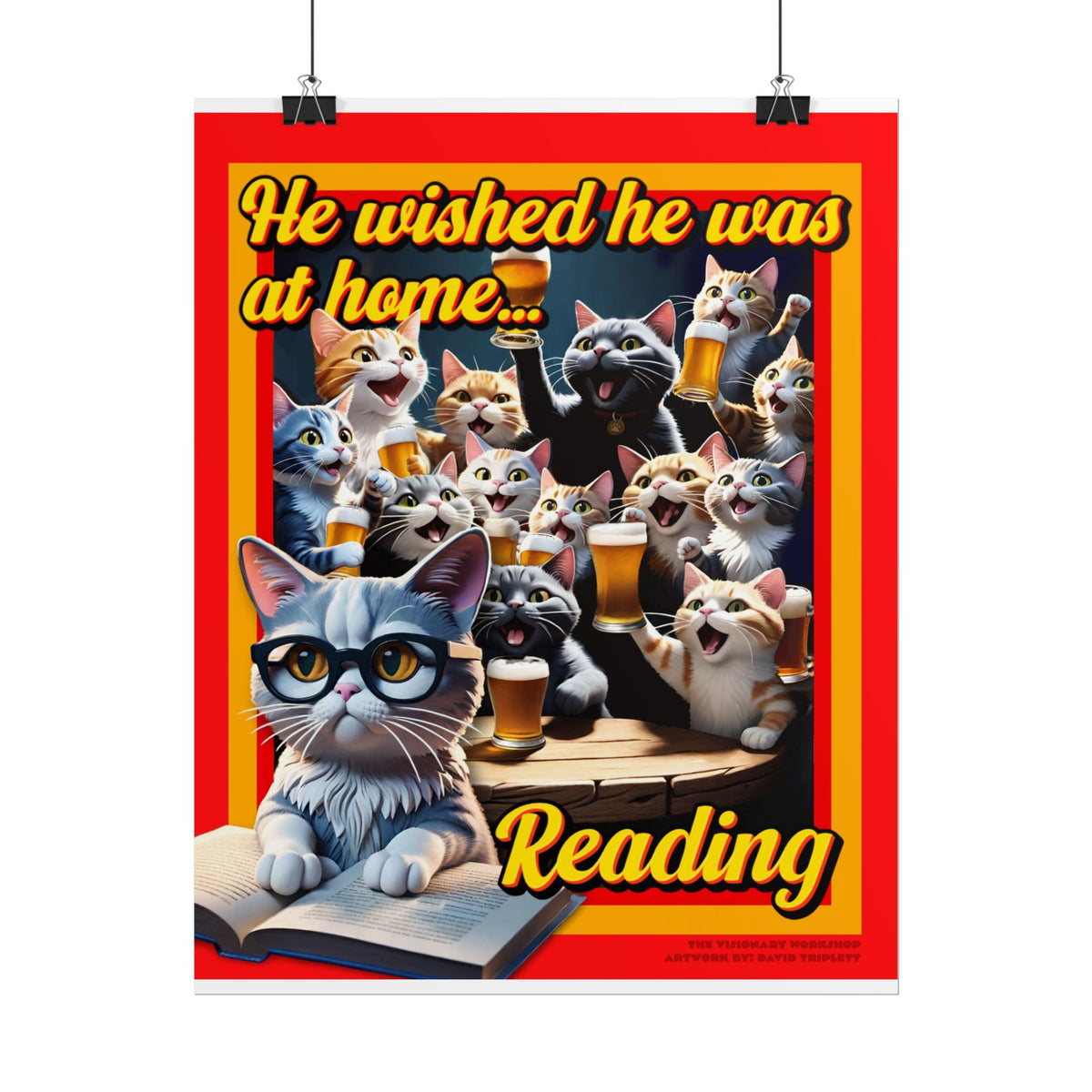 Cozy Cat Reading Poster, Home Decor, Gift for Cat Lovers, Cozy Vibes, Unique Wall Art, Reading Enthusiasts