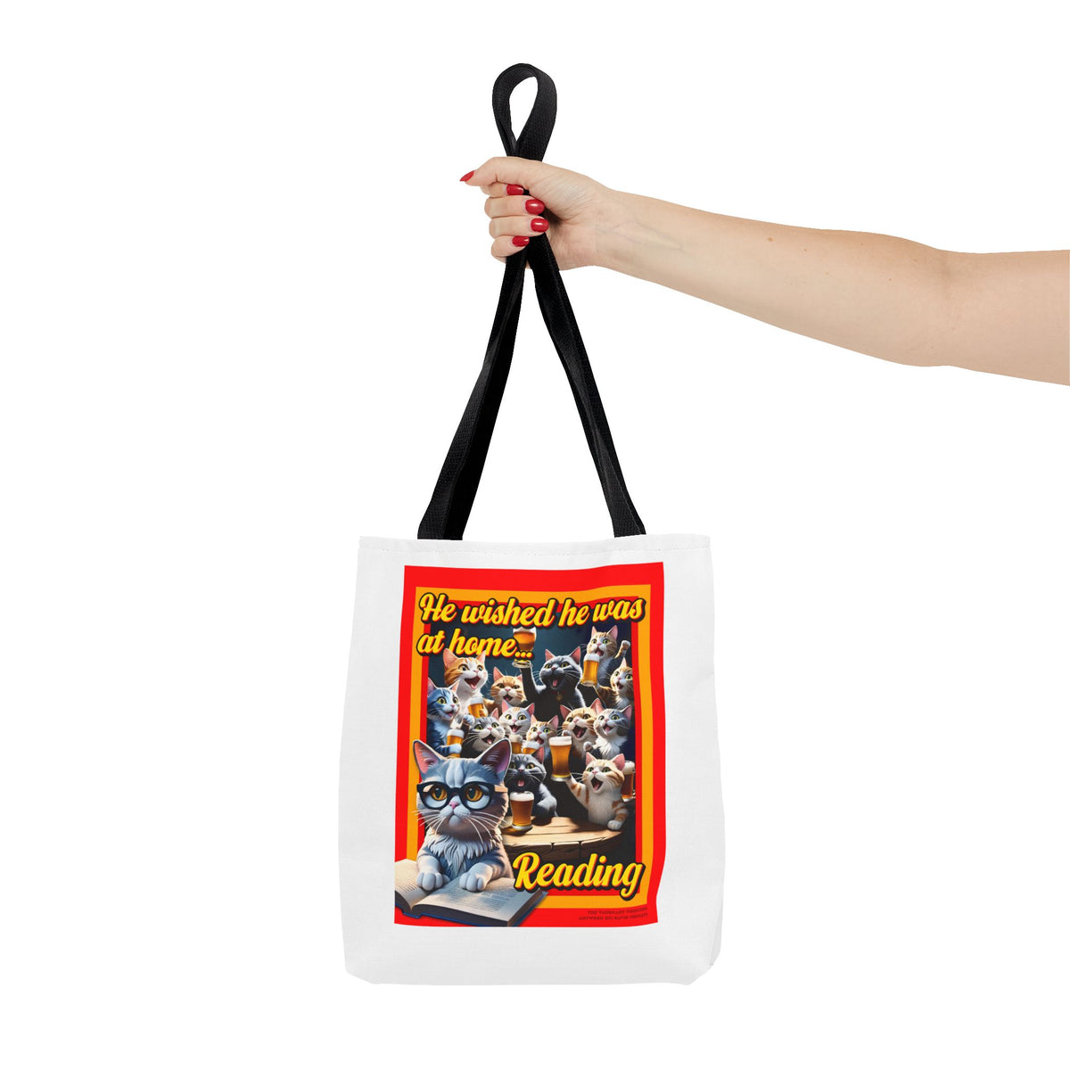 Literary Cat Tote Bag, Reading Gift, Book Lover Accessory, Cat Themed Bag, AOP Tote, Feline Bookworm