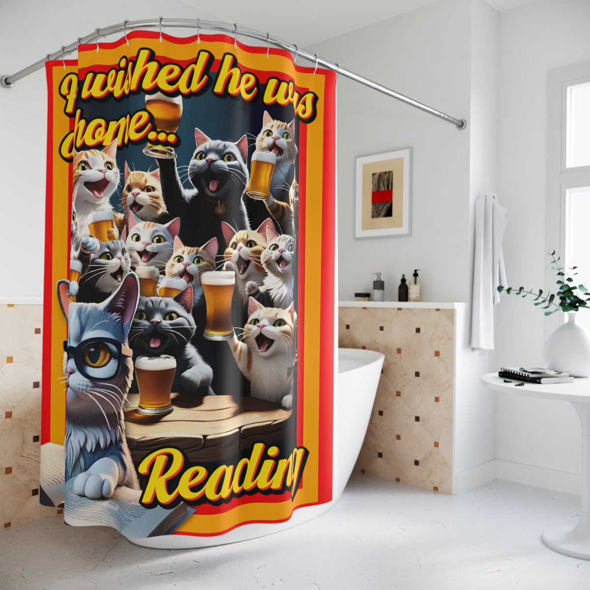 Whimsical Cat-Themed Shower Curtain, Fun Bathroom Decor, Pet Lover Gift, Unique Home Accents, Funny Cat Shower Curtain