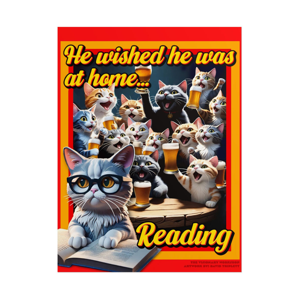 Cat-Themed Rolled Poster for Book Lovers, Reading Decor, Cat Art Print, Home Office Wall Art, Funny Gift for Cat Lovers