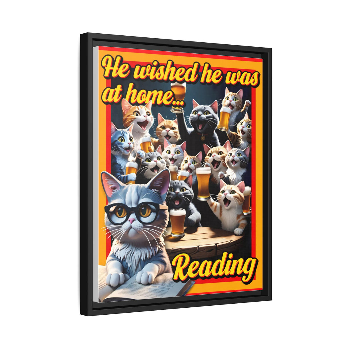 Cat-Themed Framed Canvas Art Print | Perfect Gift for Cat Lovers, Home Decor, Reading Nook, Cat Lover Gift, Fun Wall Art
