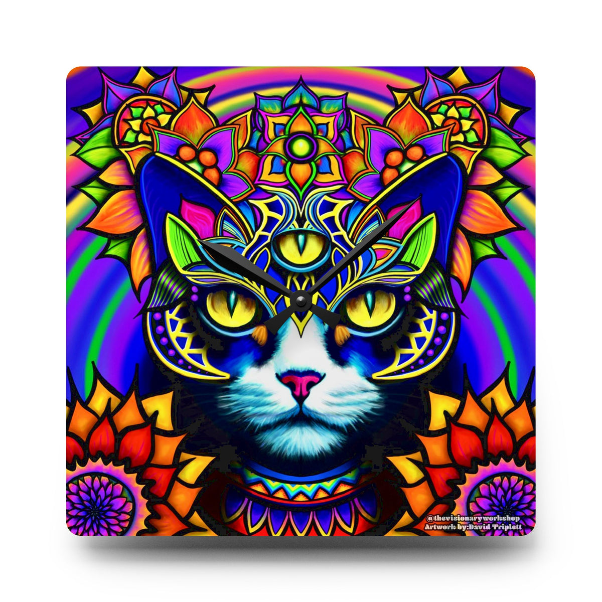 Psychedelic Cat Wall Clock, Bohemian Home Decor, Unique Cat Lover Gift, Psychedelic Clock, Vibrant Clock for Living Room