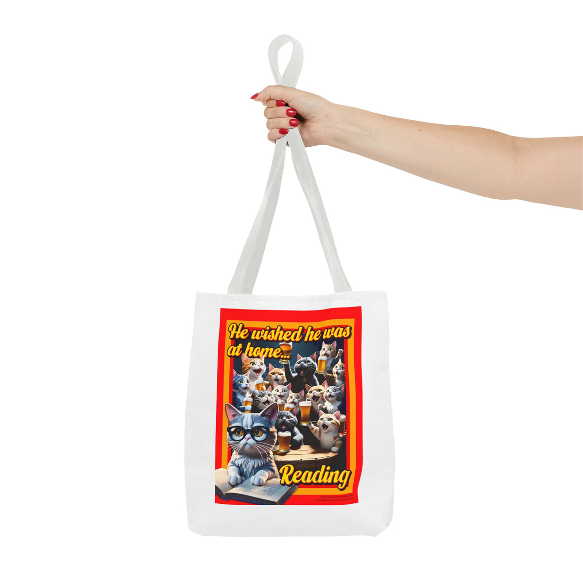 Literary Cat Tote Bag, Reading Gift, Book Lover Accessory, Cat Themed Bag, AOP Tote, Feline Bookworm
