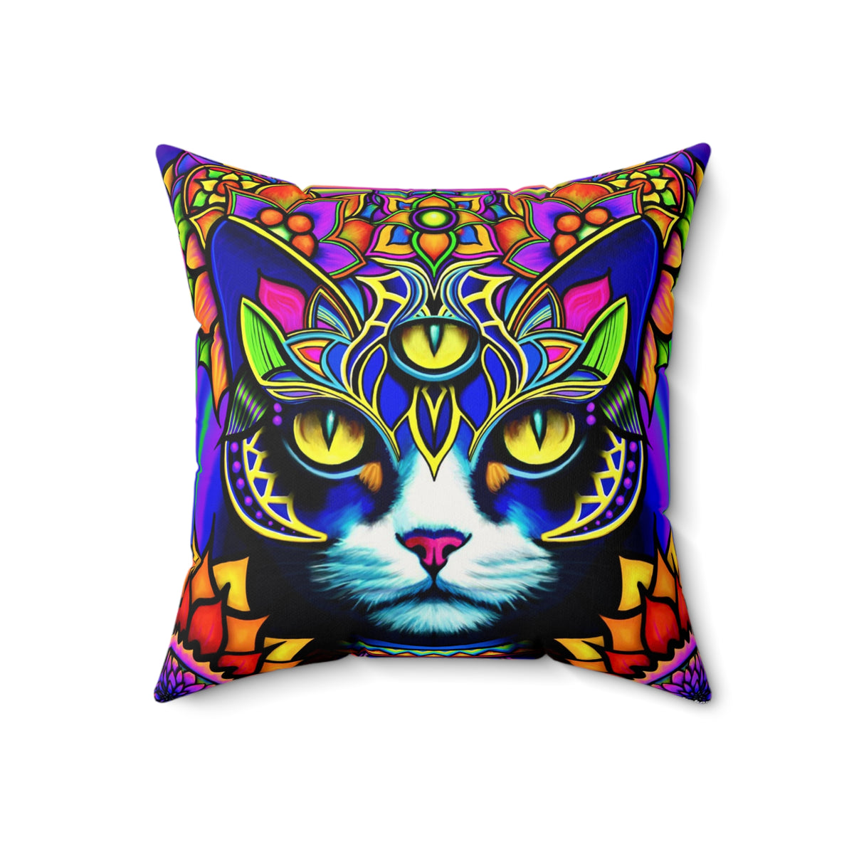 Psychedelic Cat Faux Suede Pillow Cover, Bohemian Decor, Cat Lover Gift, Psychedelic Home Accent, Artful Cushion for Living Room