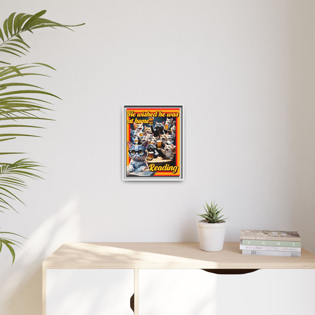 Cat-Themed Framed Canvas Art Print | Perfect Gift for Cat Lovers, Home Decor, Reading Nook, Cat Lover Gift, Fun Wall Art