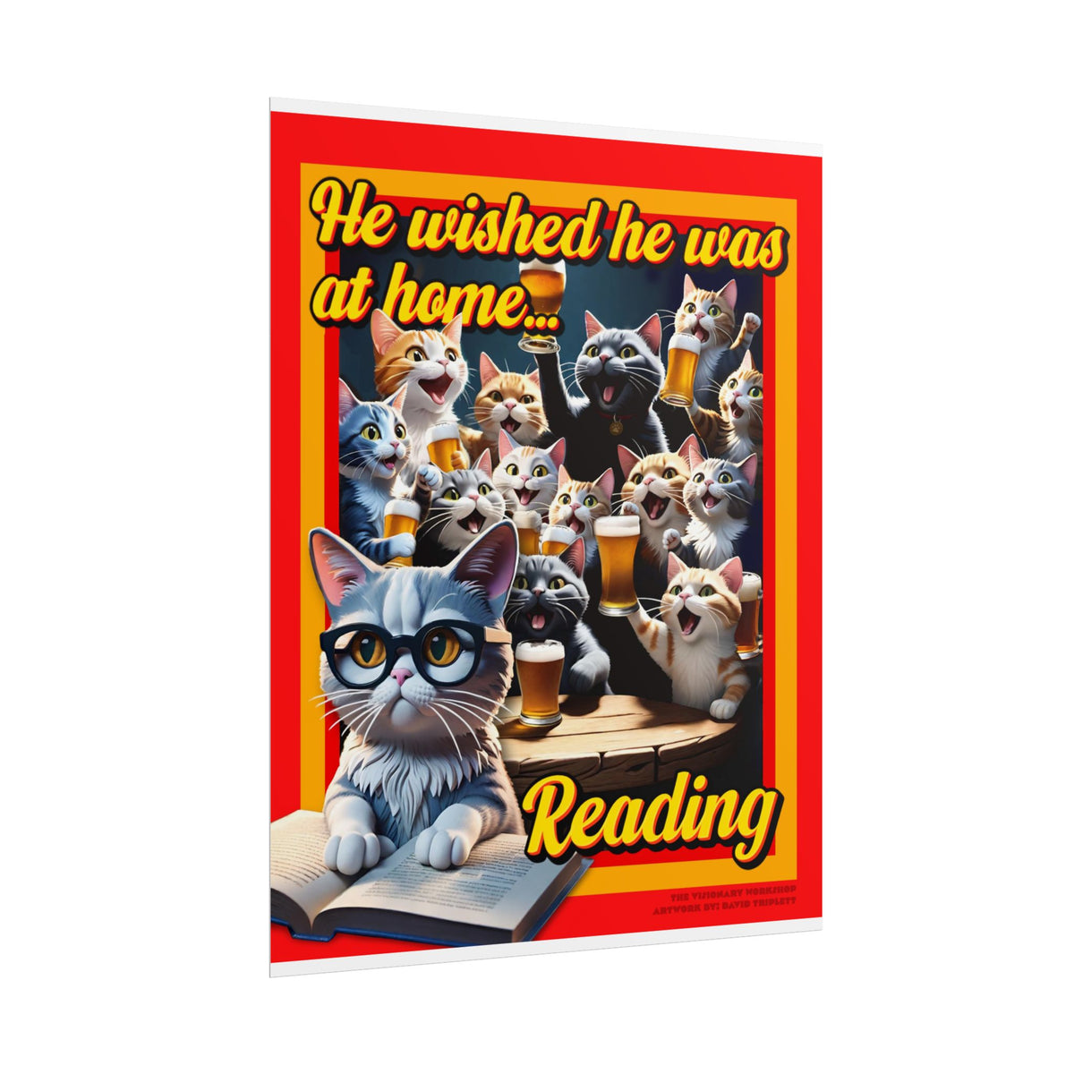 Cozy Cat Reading Poster, Home Decor, Gift for Cat Lovers, Cozy Vibes, Unique Wall Art, Reading Enthusiasts