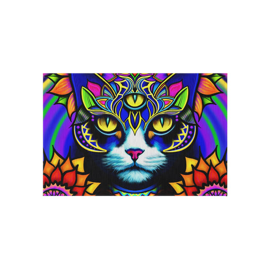 Psychedelic Cat Outdoor Rug, Colorful Patio Decor, Garden Mat, Cat Lovers Gift, Indoor-Outdoor Area Rug, Boho Home Accessory