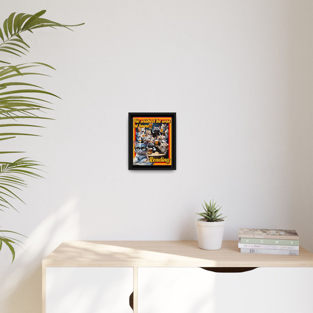 Cat-Themed Framed Canvas Art Print | Perfect Gift for Cat Lovers, Home Decor, Reading Nook, Cat Lover Gift, Fun Wall Art