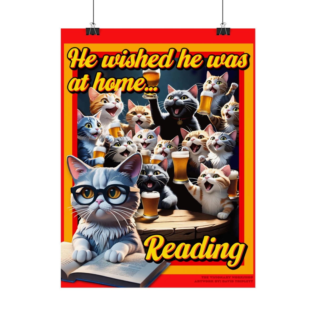 Cat-Themed Rolled Poster for Book Lovers, Reading Decor, Cat Art Print, Home Office Wall Art, Funny Gift for Cat Lovers