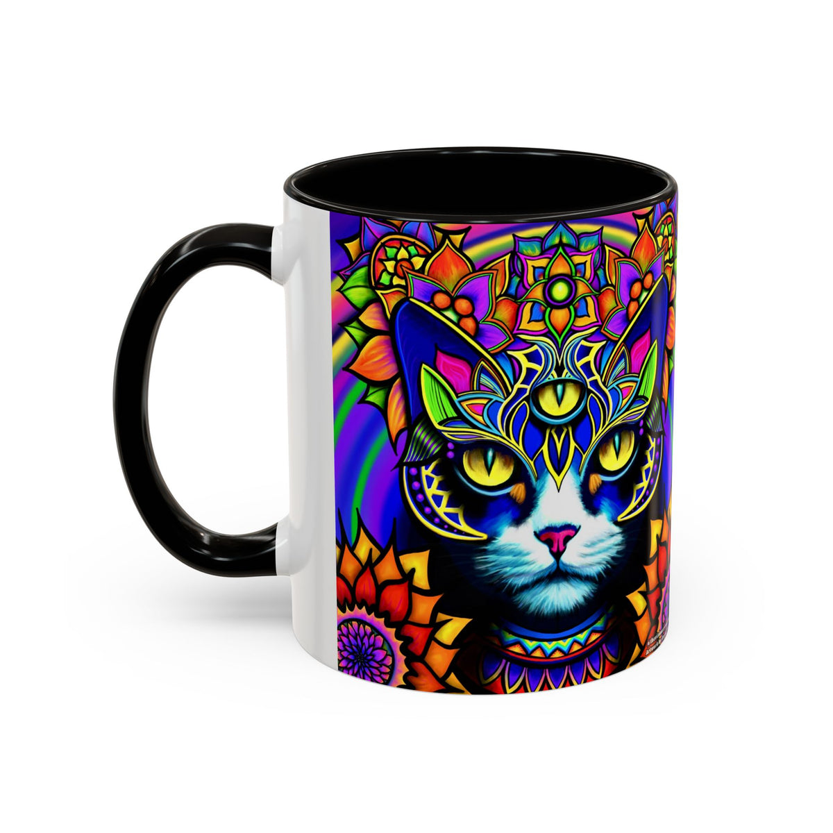 Psychedelic Cat Mug - Psychedelic Art Cup, Vibrant Coffee Mug, Unique Gift for Cat Lovers, Fun Home Decor, 11oz & 15oz Options