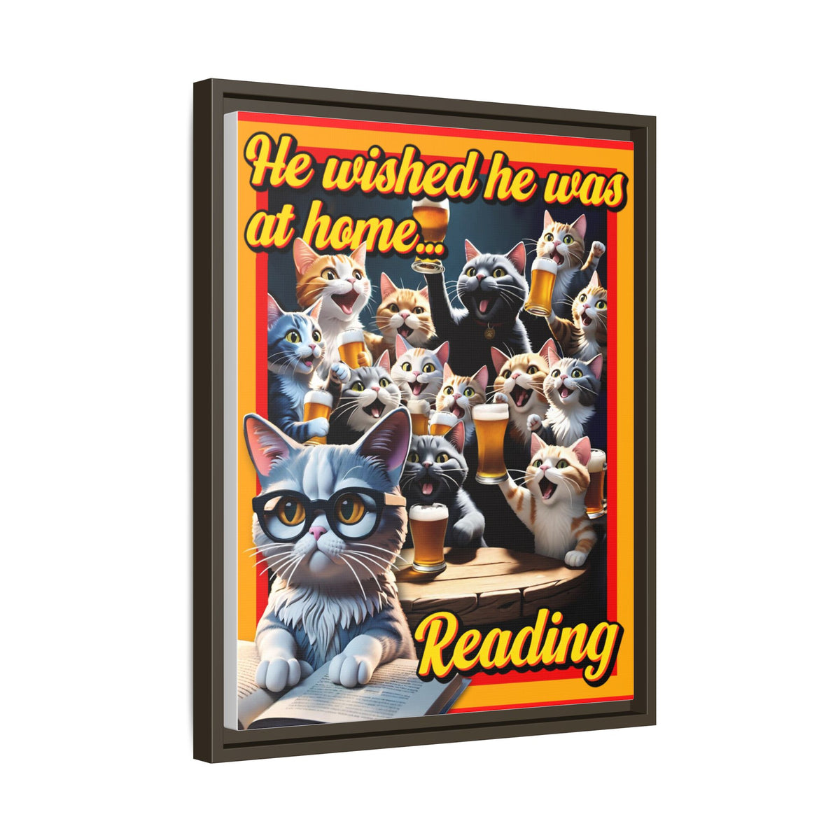 Cat-Themed Framed Canvas Art Print | Perfect Gift for Cat Lovers, Home Decor, Reading Nook, Cat Lover Gift, Fun Wall Art